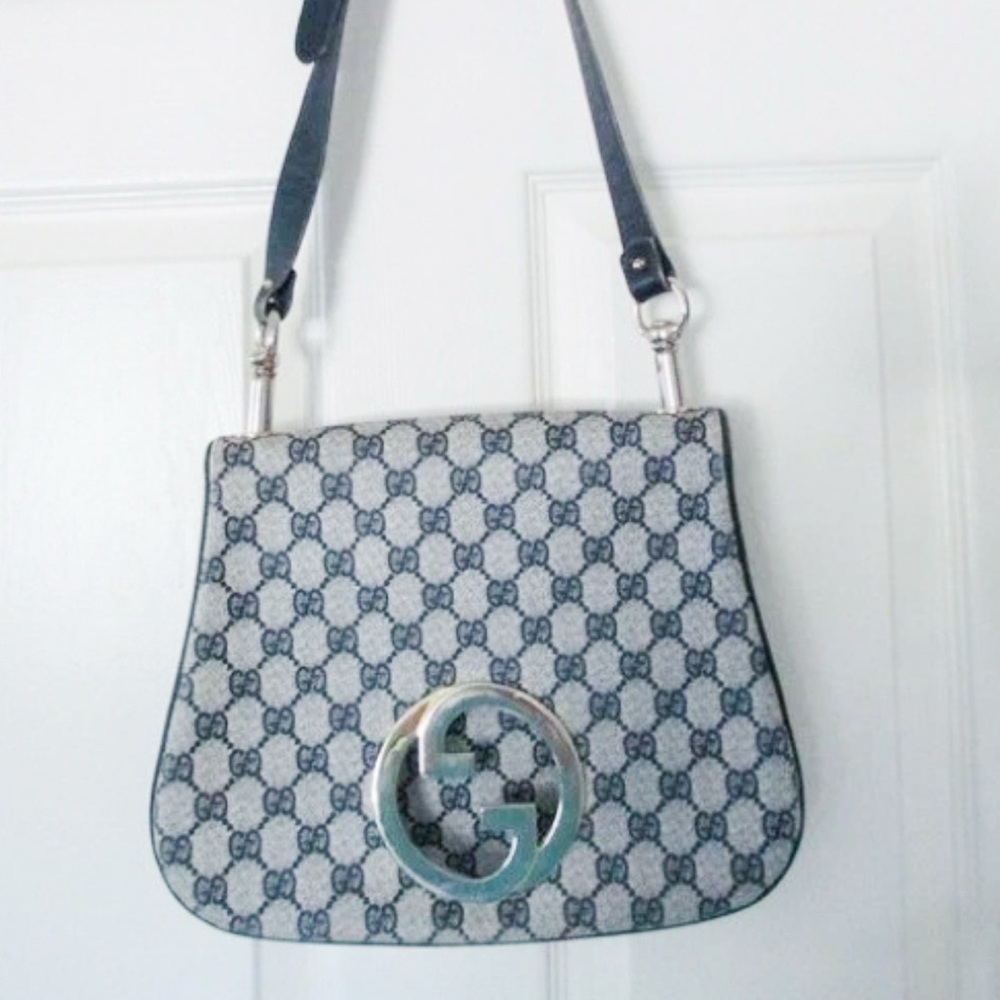 Vintage Gucci blondie Navy 1970s GG Flap Shoulder Bag RARE